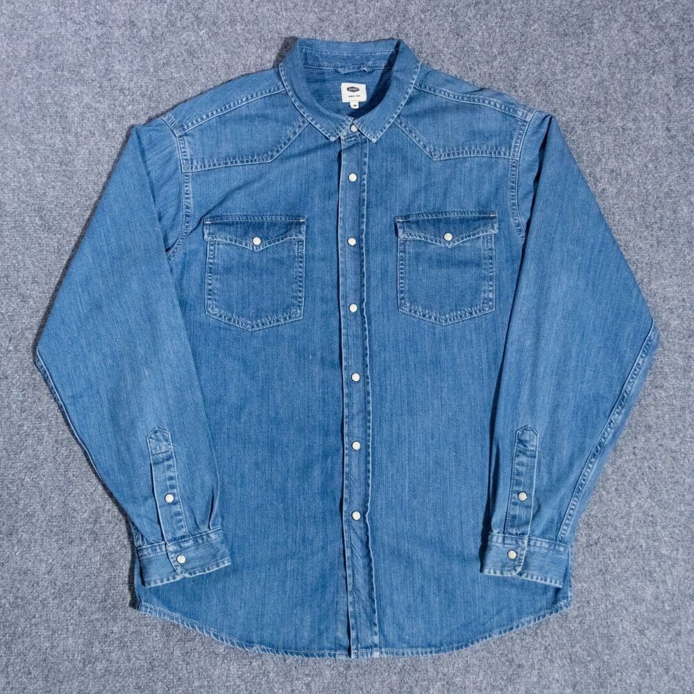 Scout Italy Pearl Snap Denim Shirt Long Sleeve Men's Medium Blue Western Country